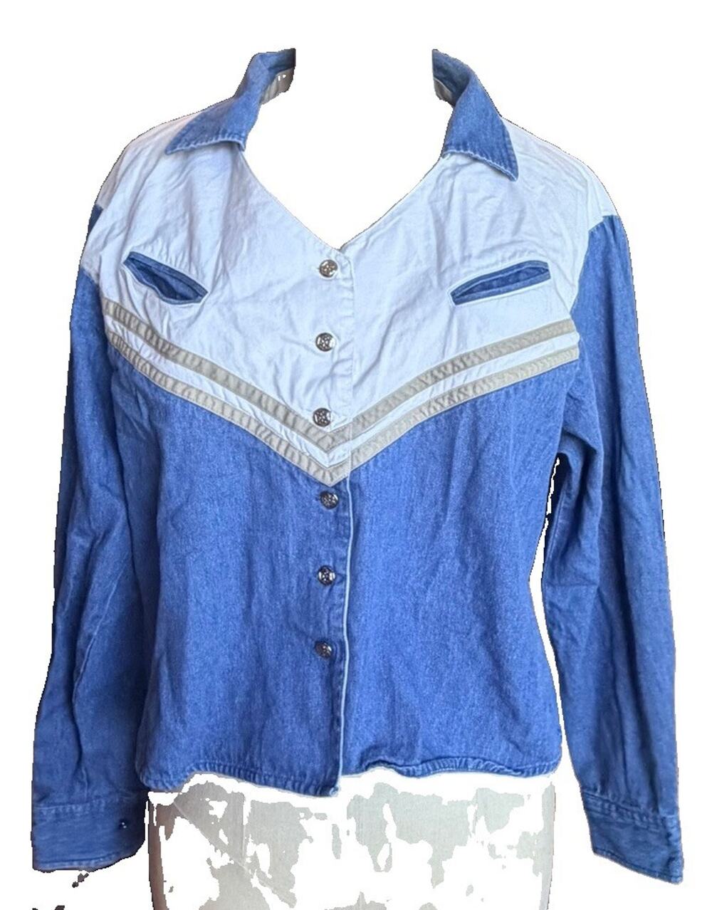 Vintage 90s Cumberland Outfitters Xl Denim Western Shirt Cowgirl Colorblock
